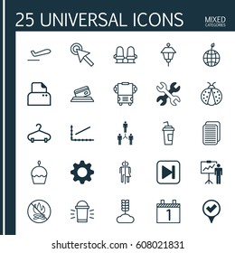 Set Of 25 Universal Editable Icons. Can Be Used For Web, Mobile And App Design. Includes Elements Such As Checked Pointer, Cereal, Armchair And More.