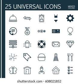 Set Of 25 Universal Editable Icons. Can Be Used For Web, Mobile And App Design. Includes Elements Such As Rucksack, Crossroad, Railway And More.