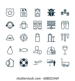 Set Of 25 Universal Editable Icons. Can Be Used For Web, Mobile And App Design. Includes Elements Such As Duchess, Jug, Sea Rescue And More.