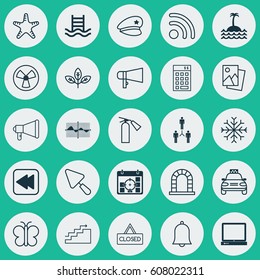Set Of 25 Universal Editable Icons. Can Be Used For Web, Mobile And App Design. Includes Elements Such As Closed Placard, Arch, Wifi And More.
