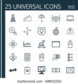 Set Of 25 Universal Editable Icons. Can Be Used For Web, Mobile And App Design. Includes Elements Such As Railway, Timber, Atomic Cpu And More.