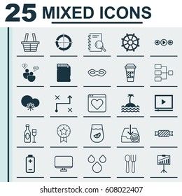 Set Of 25 Universal Editable Icons. Can Be Used For Web, Mobile And App Design. Includes Elements Such As Withdraw Money, Memory Card, Battery And More.