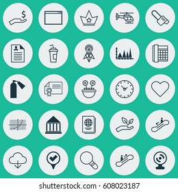 Set Of 25 Universal Editable Icons. Can Be Used For Web, Mobile And App Design. Includes Elements Such As Line Grid, Research, Checked Pointer And More.