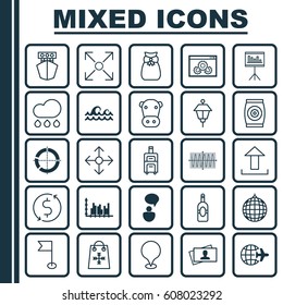 Set Of 25 Universal Editable Icons. Can Be Used For Web, Mobile And App Design. Includes Elements Such As Hooch, Lantern, Presentation And More.