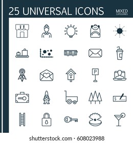 Set Of 25 Universal Editable Icons. Can Be Used For Web, Mobile And App Design. Includes Elements Such As Safeguard, Sun, Wireless Router And More.