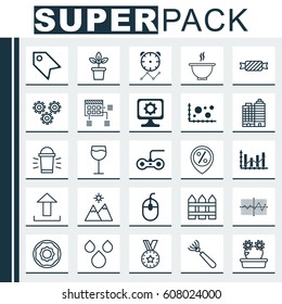 Set Of 25 Universal Editable Icons. Can Be Used For Web, Mobile And App Design. Includes Elements Such As Landscape, Barrier, Hotel.