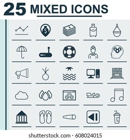 Set Of 25 Universal Editable Icons. Can Be Used For Web, Mobile And App Design. Includes Elements Such As Dollar Banknote, Note, Education Center And More.