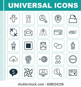 Set Of 25 Universal Editable Icons. Can Be Used For Web, Mobile And App Design. Includes Elements Such As Business Inspection, World Sphere, File Scanner And More.