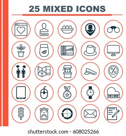 Set Of 25 Universal Editable Icons. Can Be Used For Web, Mobile And App Design. Includes Elements Such As Control Device, Octave, Distributed Pie Chart And More.