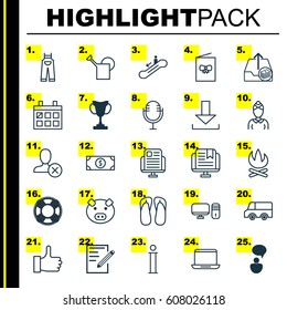 Set Of 25 Universal Editable Icons. Can Be Used For Web, Mobile And App Design. Includes Elements Such As Bailer, Celebration Card, E-Study And More.