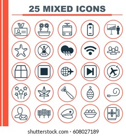 Set Of 25 Universal Editable Icons. Can Be Used For Web, Mobile And App Design. Includes Elements Such As Winter Cup, Raindrop, Sea Star And More.