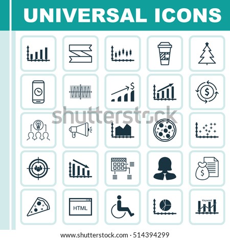 Set Of 25 Universal Editable Icons. Can Be Used For Web, Mobile And App Design. Includes Icons Such As Coding, Pizza Meal, Business Woman And More.