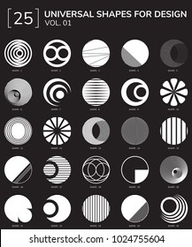 Set 25 Universal Geometric Shapes For Design Black And White Color
