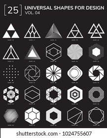 Set 25 Universal Geometric Shapes For Design Black And White Color