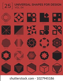 Set 25 Universal Geometric Shapes For Design Red And Black