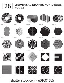 Set 25 Universal Geometric Shapes For Design Black And White Color