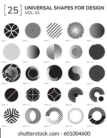 Set 25 Universal Geometric Shapes For Design Black And White Color