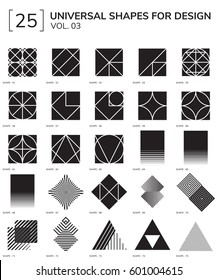 Set 25 Universal Geometric Shapes For Design Black And White Color