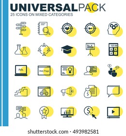 Set Of 25 Universal Icons On Discussion, Keyword Marketing, Digital Media And More Topics. Vector Icon Set Including Report, Keyword Marketing, Market Research And Other Icons.
