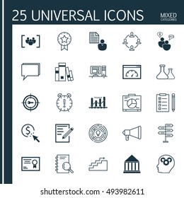 Set Of 25 Universal Icons On Innovation, Analysis, Present Badge And More Topics. Vector Icon Set Including Board, Time Management, Keyword Marketing And Other Icons.
