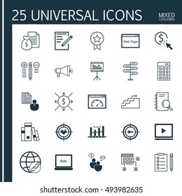 Set Of 25 Universal Icons On Analysis, Report, Paper And More Topics. Vector Icon Set Including Reminder, Opportunity, Connectivity And Other Icons.