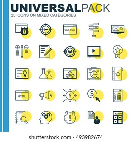 Set Of 25 Universal Icons On Chemical, Money, Decision Making And More Topics. Vector Icon Set Including Focus Group, Warranty, Opportunity And Other Icons.