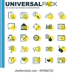 Set Of 25 Universal Icons On Education Center, Paper, SEO Brainstorm And More Topics. Vector Icon Set Including Analysis, Board, Chemical And Other Icons.