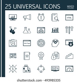 Set Of 25 Universal Icons On Security, Time Management, Analysis And More Topics. Vector Icon Set Including Time Management, Growth, Computer And Other Icons.