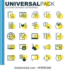 Set Of 25 Universal Icons On PPC, Opportunity, Paper And More Topics. Vector Icon Set Including Decision Making, Announcement, Present Badge And Other Icons.