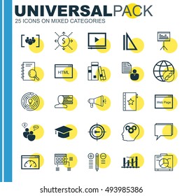 Set Of 25 Universal Icons On Brain Process, Measurement, Report And More Topics. Vector Icon Set Including Report, Keyword Optimisation, Connectivity And Other Icons.
