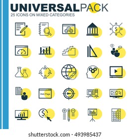 Set Of 25 Universal Icons On Growth, Report, Market Research And More Topics. Vector Icon Set Including Website Performance, Paper, Chemical And Other Icons.