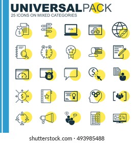 Set Of 25 Universal Icons On Analysis, Opportunity, Warranty And More Topics. Vector Icon Set Including Money, Brain Process, Present Badge And Other Icons.