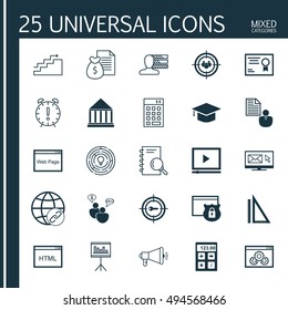 Set Of 25 Universal Icons On Measurement, Focus Group, Graduation And More Topics. Vector Icon Set Including Investment, Report, Graduation And Other Icons.