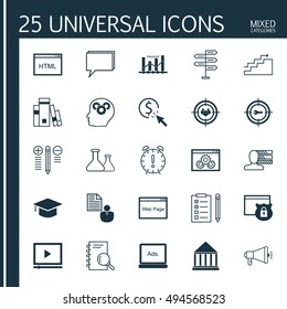 Set Of 25 Universal Icons On Digital Media, Media Campaign, Keyword Marketing And More Topics. Vector Icon Set Including Opportunity, Media Campaign, Website Performance And Other Icons.