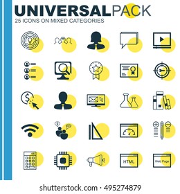 Set Of 25 Universal Icons On Innovation, Wireless, Chip And More Topics. Vector Icon Set Including Chip, PPC, Wireless And Other Icons.