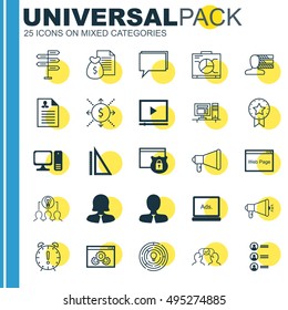 Set Of 25 Universal Icons On Opportunity, Innovation, Security And More Topics. Vector Icon Set Including Innovation, Media Campaign, Computer And Other Icons.