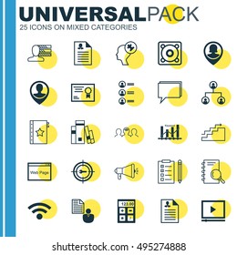 Set Of 25 Universal Icons On Report, Tree Structure, Human Mind And More Topics. Vector Icon Set Including Financial, Conference, Tree Structure And Other Icons.
