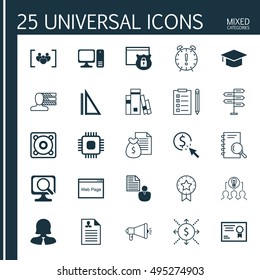 Set Of 25 Universal Icons On Collaborative Solution, Chip, Analysis And More Topics. Vector Icon Set Including Report, Music, Analysis And Other Icons.