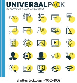 Set Of 25 Universal Icons On Job Applicants, Innovation, Investment And More Topics. Vector Icon Set Including Media Campaign, Website, PPC And Other Icons.