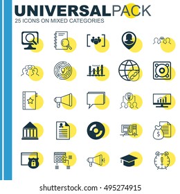 Set Of 25 Universal Icons On Pin Employee, Keyword Optimisation, Questionnaire And More Topics. Vector Icon Set Including Computer, Schedule, Innovation And Other Icons.