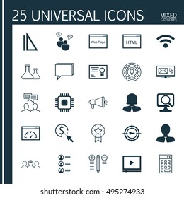 Set Of 25 Universal Icons On Discussion, Keyword Marketing, Coding And More Topics. Vector Icon Set Including Coaching, SEO Brainstorm, Website And Other Icons.