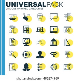 Set Of 25 Universal Icons On Wireless, Conference, Website Performance And More Topics. Vector Icon Set Including Website Performance, Conference, Cooperation And Other Icons.