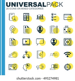 Set Of 25 Universal Icons On Analysis, Curriculum Vitae, Warranty And More Topics. Vector Icon Set Including Certificate, Warranty, Analysis And Other Icons.