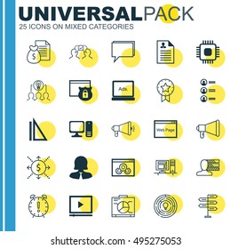 Set Of 25 Universal Icons On Report, Computer, Curriculum Vitae And More Topics. Vector Icon Set Including Job Applicants, Board, Curriculum Vitae And Other Icons.