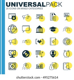 Set Of 25 Universal Icons On Female Application, Pin Employee, Coaching And More Topics. Vector Icon Set Including Security, Keyword Optimisation, Time Management And Other Icons.