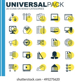 Set Of 25 Universal Icons On Job Applicants, Computer, Focus Group And More Topics. Vector Icon Set Including Business Woman, Schedule, Education Center And Other Icons.