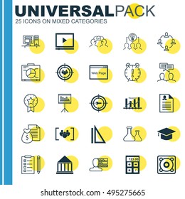 Set Of 25 Universal Icons On Graduation, Report, Measurement And More Topics. Vector Icon Set Including Chemical, Computer, Financial And Other Icons.