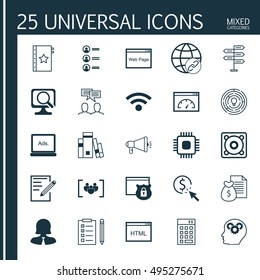 Set Of 25 Universal Icons On Job Applicants, Laptop, Security And More Topics. Vector Icon Set Including Coding, Media Campaign, Brain Process And Other Icons.