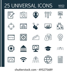 Set Of 25 Universal Icons On Loading Speed, Pin Employee, Coaching And More Topics. Vector Icon Set Including Collaboration, Collaborative Solution, Graduation And Other Icons.