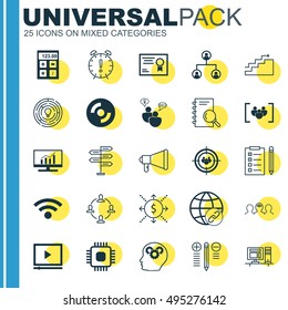 Set Of 25 Universal Icons On Innovation, Opportunity, SEO Brainstorm And More Topics. Vector Icon Set Including Brain Process, Opportunity, Questionnaire And Other Icons.